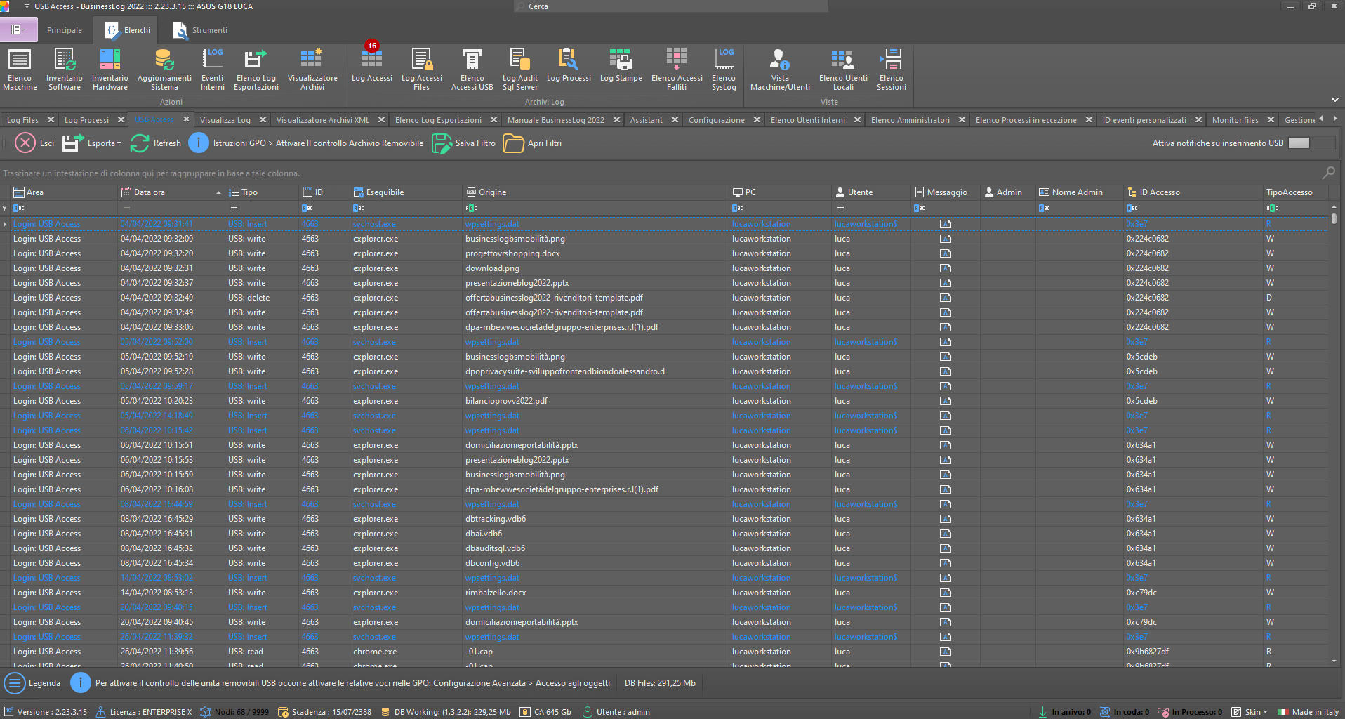 Plugin USB di Business LOG